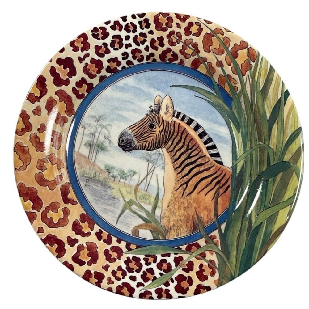 Gien France “Savane” Hand-Painted Zebra Porcelain Plate 15 cm Stamped